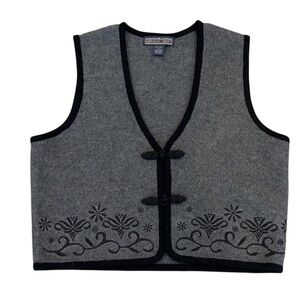 Herman Geist Gray and Black Embroidered Wool Vest